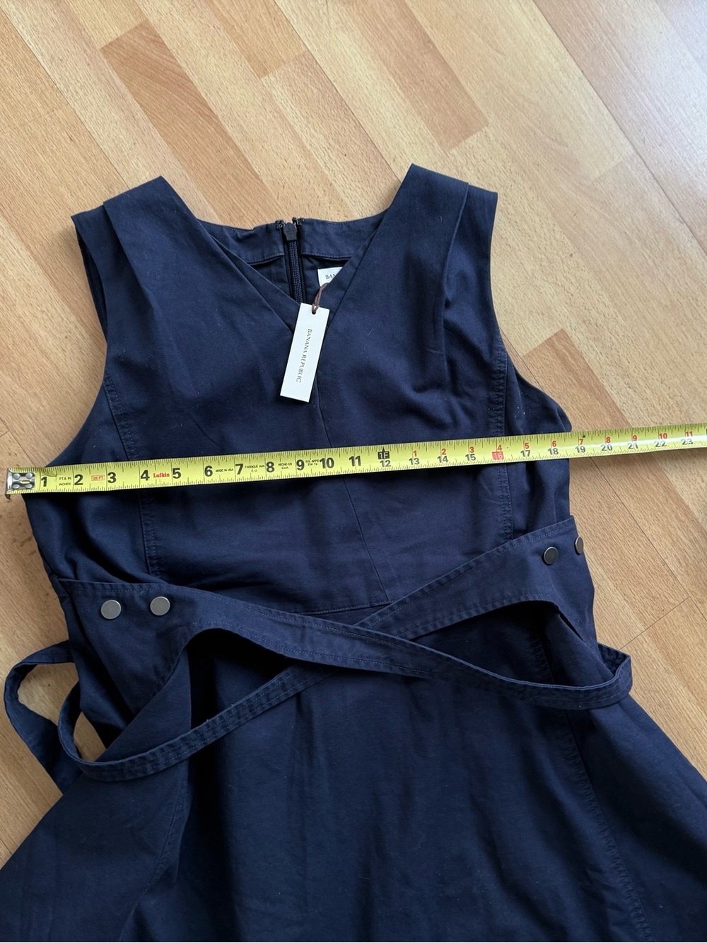 Banana Republic Navy Sleeveless Midi Canvas Dress with Tie Waist Sz L New - Picture 11 of 11